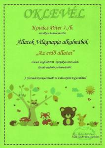 Állatok világnapja 2015. - oklevél
